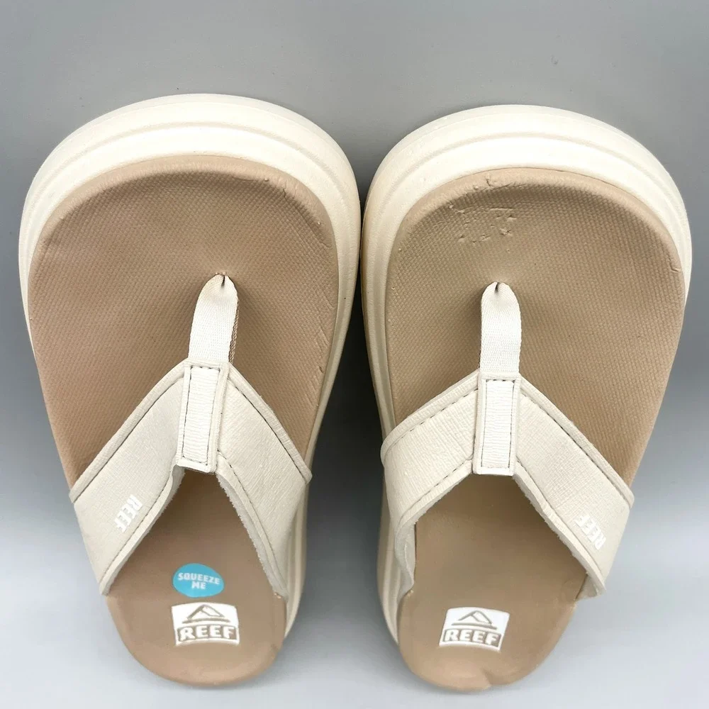 Reef Womens 8 Cushion Bondi Platform Flip Flop Sandals Cream Tan Beachwear Boho